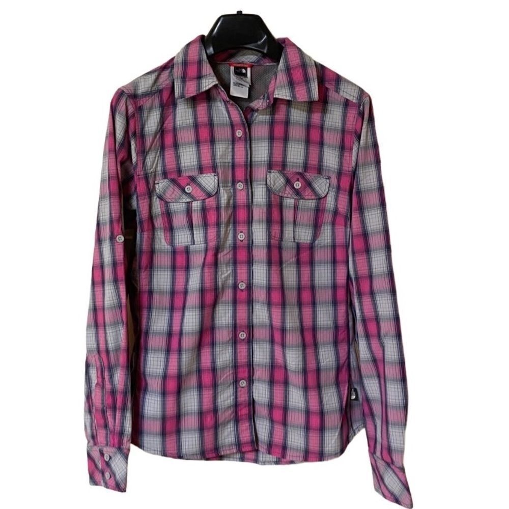 The North Face Women’s Pink Plaid Vapor Wick Long Sleeve Button Shirt Sz M